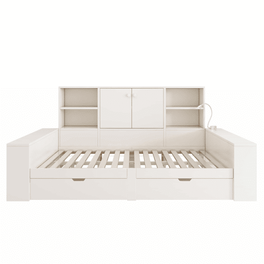 Cama com arrumação 140x200 cm - cama tipo divã com gavetas, porta dupla, portas USBUSB-C, design multifuncional que poupa espaço, cama juvenil e de casal - branca