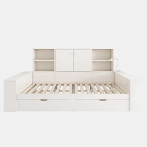 Cama com arrumação 140x200 cm - cama tipo divã com gavetas, porta dupla, portas USBUSB-C, design multifuncional que poupa espaço, cama juvenil e de casal - branca