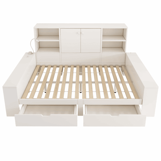Cama com arrumação 140x200 cm - cama tipo divã com gavetas, porta dupla, portas USBUSB-C, design multifuncional que poupa espaço, cama juvenil e de casal - branca