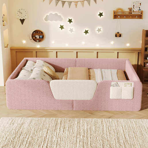 Cama estofada, 140x190 cm - Barreiras removĂveis, bolso lateral, veludo Ășnico - Rosa Cama estofada, 140x190 cm - Barreiras removĂveis, bolso lateral, veludo Ășnico - Rosa