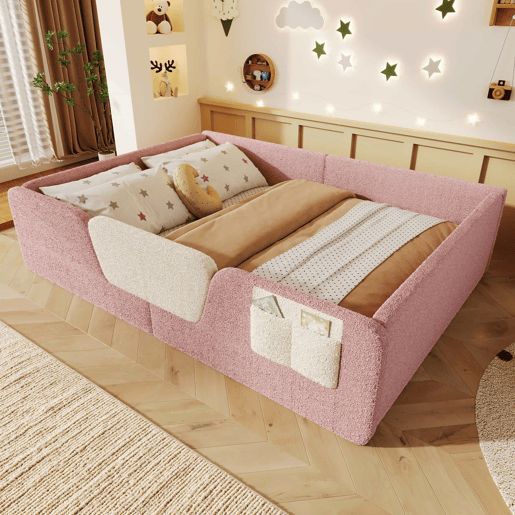 Cama estofada, 140x190 cm - Barreiras removĂveis, bolso lateral, veludo Ășnico - Rosa Cama estofada, 140x190 cm - Barreiras removĂveis, bolso lateral, veludo Ășnico - Rosa