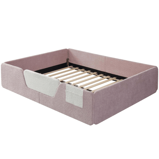 Cama estofada, 140x190 cm - Barreiras removĂveis, bolso lateral, veludo Ășnico - Rosa Cama estofada, 140x190 cm - Barreiras removĂveis, bolso lateral, veludo Ășnico - Rosa