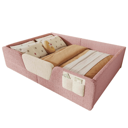 Cama estofada, 140x190 cm - Barreiras removĂveis, bolso lateral, veludo Ășnico - Rosa Cama estofada, 140x190 cm - Barreiras removĂveis, bolso lateral, veludo Ășnico - Rosa