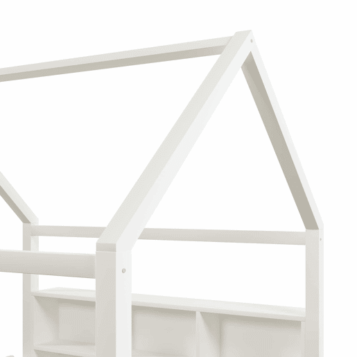 Cama infantil 140x190 cm - com grade de proteção, luzes LED, prateleiras abertas, design em forma de casa, estilo minimalista - branco Cama infantil 140x190 cm - com grade de proteção, luzes LED, prateleiras abertas, design em forma de casa, estilo minimalista - branco