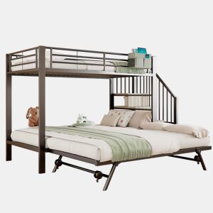Beliche, 90 x 200 cm, 180 x 200 cm - Estrutura em ferro, design multifuncional, com arrumação - Preto
