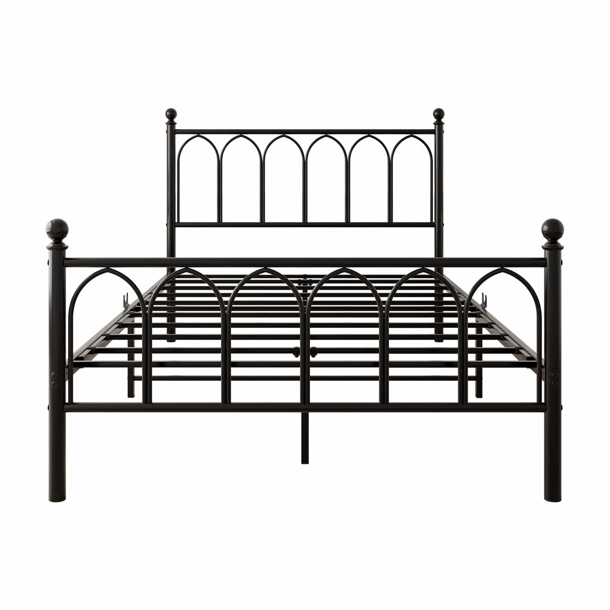 Cama metálica 120x200 - cabecero y pie vintage, led, usb, almacenamiento, acero - negro