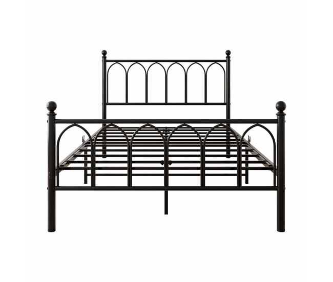 Cama metálica 120x200 - cabecero y pie vintage, led, usb, almacenamiento, acero - negro