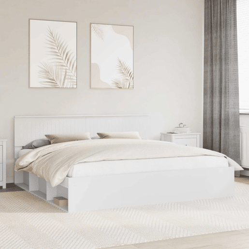 Estrutura de cama de casal com cabeceira king size - Branco 200 x 200 cm