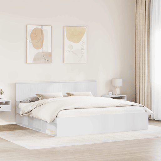 Estrutura de cama de casal com cabeceira king size - Branco 200 x 200 cm