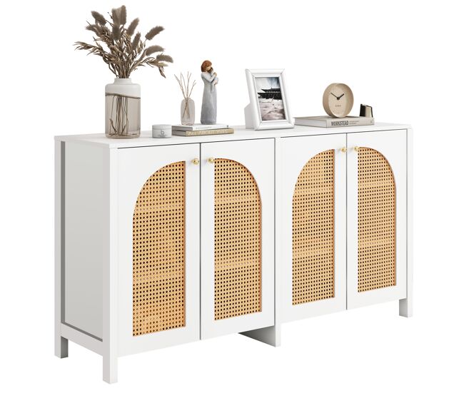 Aparador moderno minimalista para salón comedor mueble auxiliar de madera mdf con 4 puertas de ratán tejido rejilla de arco almacenaje buffet armario
