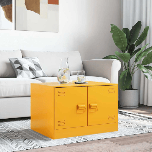 Mesa de Centro, Mesa baixa, 67x50x44 cm aço amarelo mostarda Mesa de Centro, Mesa baixa, 67x50x44 cm aço amarelo mostarda