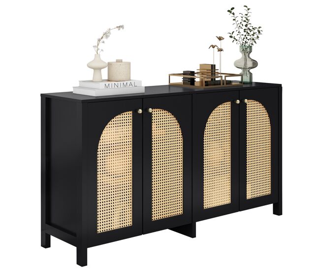 Aparador moderno minimalista para salón comedor mueble auxiliar de madera mdf con 4 puertas de ratán tejido rejilla de arco almacenaje buffet armario