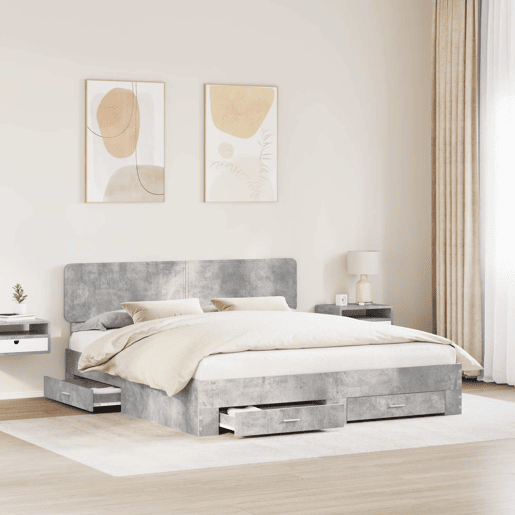 Estrutura De Cama De Casal Moderno - Cinzento 180 x 200 cm Madeira processada