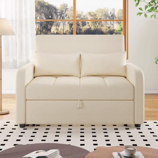 Sofá-cama de 2 lugares - multifuncional, encosto ajustável, ideal para espaços pequenos - Bege