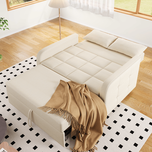 Sofá-cama de 2 lugares - multifuncional, encosto ajustável, ideal para espaços pequenos - Bege