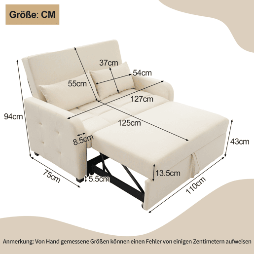 Sofá-cama de 2 lugares - multifuncional, encosto ajustável, ideal para espaços pequenos - Bege