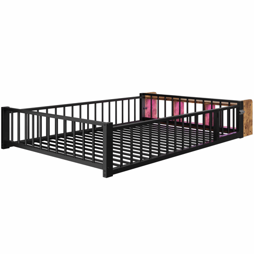 Cama baixa 140 x 200 cm - sem colchão, com grades laterais, compartimentos de arrumação, luzes LED - Preto