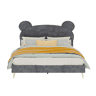 Cama infantil estofada 140x200 - Cabeceira macia com desenhos, base baixa sem arrumação - Cinza