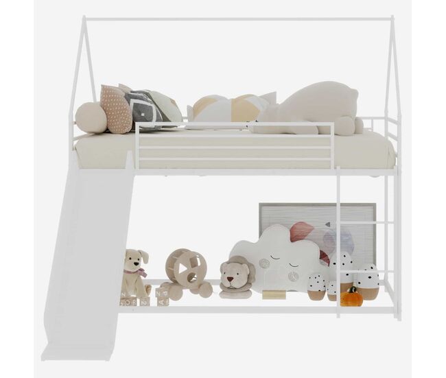 Cama alta infantil twin - segura con escalera - blanca