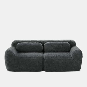 Sofá de 2 lugares - modular, sem braços, almofadas, espuma elástica, antiderrapante - Cinza