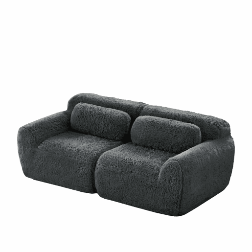 Sofá de 2 lugares - modular, sem braços, almofadas, espuma elástica, antiderrapante - Cinza