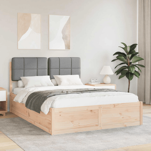 Estrutura de Cama de casal moderno com Cabeceira Estofada Cinzento-claro