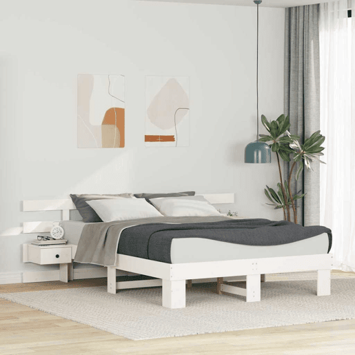 Estrutura da Cama de casal simple com cabeceira Branco 140 x 200 cm