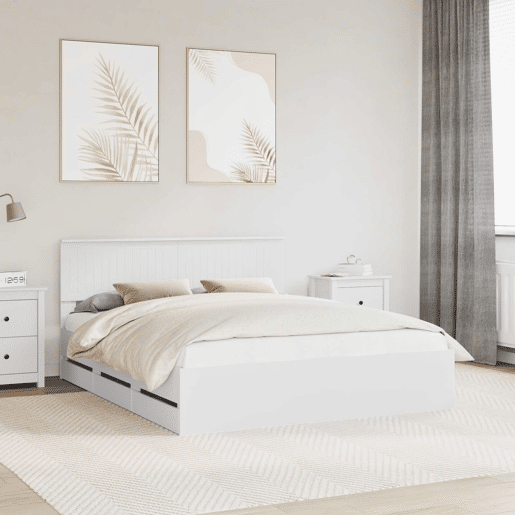 Estrutura De Cama De Casal Moderno - Branco 160 x 200 cm Madeira de Engenharia