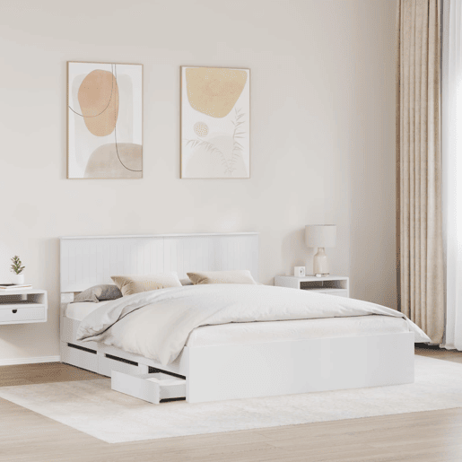 Estrutura De Cama De Casal Moderno - Branco 160 x 200 cm Madeira de Engenharia