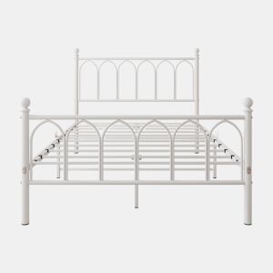 Cama metálica 120x200 - Cabeceira e pés vintage, LED, USB, arrumação, sem estrado - Branco