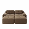 Sofá modular de 2 lugares - Boneless, em U, profundo, com otomana, confortável, estofado em veludo cotelê - Castanho