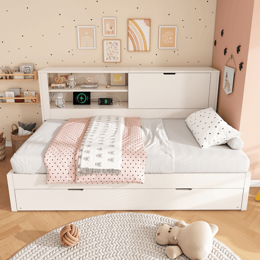 Sofá-cama individual 90x200 - com cama extra, arrumação, USBUSB-C, branco