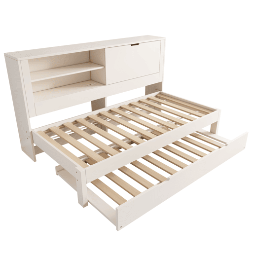 Sofá-cama individual 90x200 - com cama extra, arrumação, USBUSB-C, branco