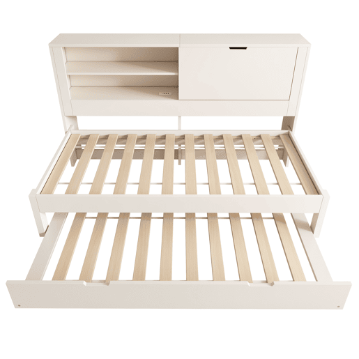 Sofá-cama individual 90x200 - com cama extra, arrumação, USBUSB-C, branco