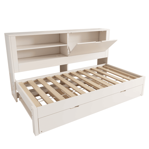 Sofá-cama individual 90x200 - com cama extra, arrumação, USBUSB-C, branco