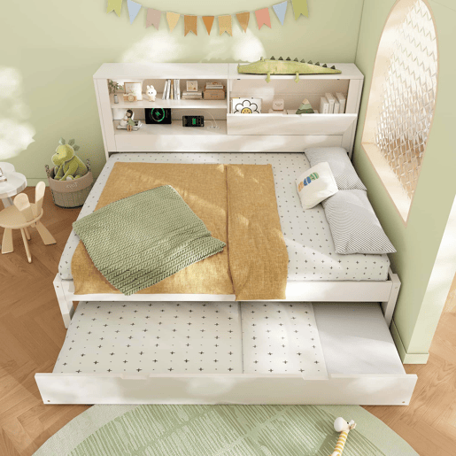 Sofá-cama duplo 140x190 cm - com cama extra 90x190, arrumação, USB - Branco