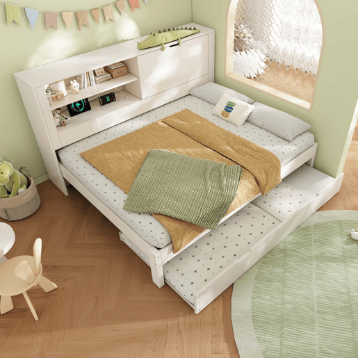 Sofá-cama duplo 140x190 cm - com cama extra 90x190, arrumação, USB - Branco