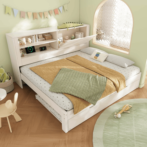 Sofá-cama duplo 140x190 cm - com cama extra 90x190, arrumação, USB - Branco