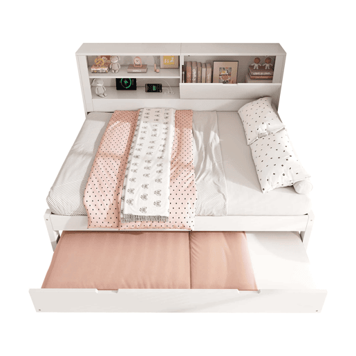 Sofá-cama duplo 140x190 cm - com cama extra 90x190, arrumação, USB - Branco
