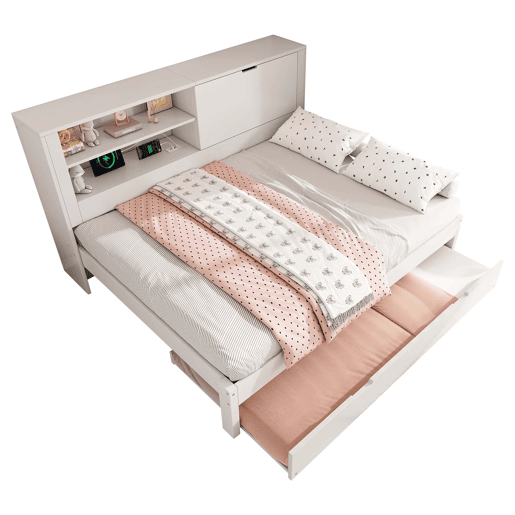 Sofá-cama duplo 140x190 cm - com cama extra 90x190, arrumação, USB - Branco