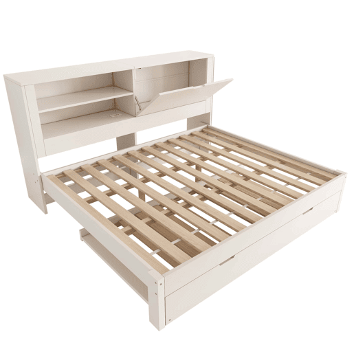 Sofá-cama duplo 140x190 cm - com cama extra 90x190, arrumação, USB - Branco
