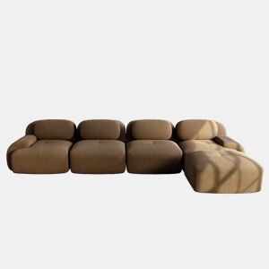 Sofá de canto para 4 pessoas - Chaise longue, acolchoado 32D, braços largos, antiderrapante - Castanho