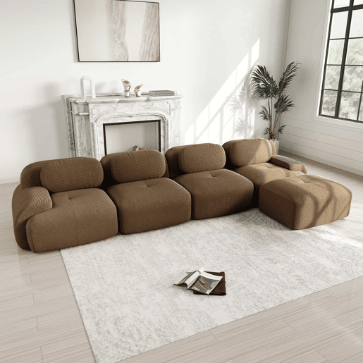 Sofá de canto para 4 pessoas - Chaise longue, acolchoado 32D, braços largos, antiderrapante - Castanho Sofá de canto para 4 pessoas - Chaise longue, acolchoado 32D, braços largos, antiderrapante - Castanho