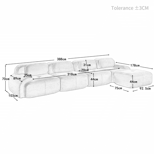 Sofá de canto para 4 pessoas - Chaise longue, acolchoado 32D, braços largos, antiderrapante - Castanho Sofá de canto para 4 pessoas - Chaise longue, acolchoado 32D, braços largos, antiderrapante - Castanho