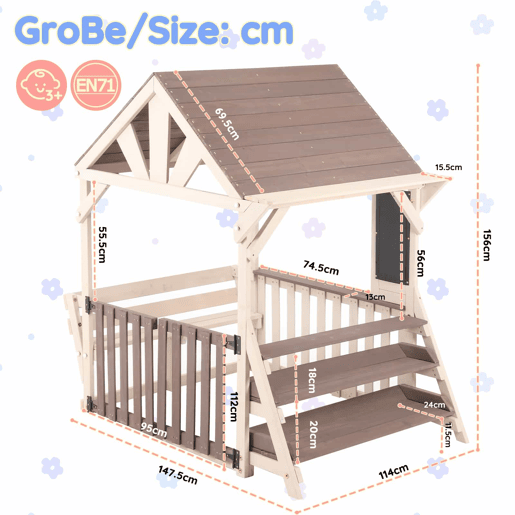 Cozinha infantil de exterior em madeira com formato de casinha - com telhado impermeável e grades semifechadas, prateleira multifuncional para plantas e brinquedos, adequada para crianças a partir dos 3 anos - Cinza + Bege Cozinha infantil de exterior em madeira com formato de casinha - com telhado impermeável e grades semifechadas, prateleira multifuncional para plantas e brinquedos, adequada para crianças a partir dos 3 anos - Cinza + Bege