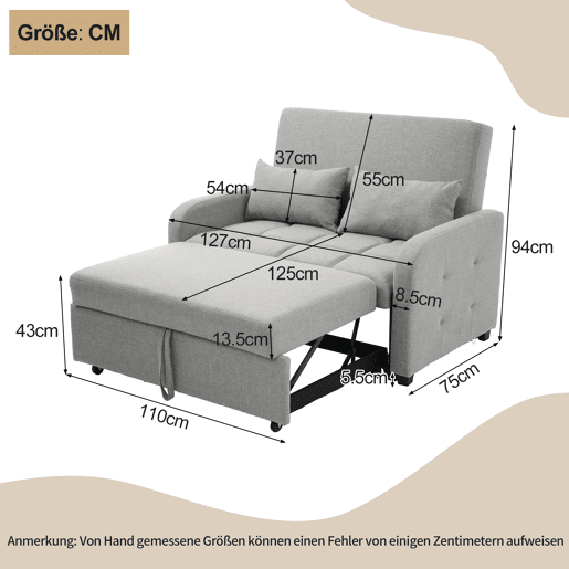 Sofá-cama de 2 lugares - reclinável e multifuncional, ideal para apartamentos e estudantes - Antique Gray Sofá-cama de 2 lugares - reclinável e multifuncional, ideal para apartamentos e estudantes - Antique Gray
