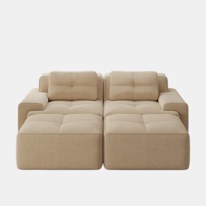 Sofá modular de 2 lugares - Boneless, veludo cotelê, com otomano, assento profundo - Bege
