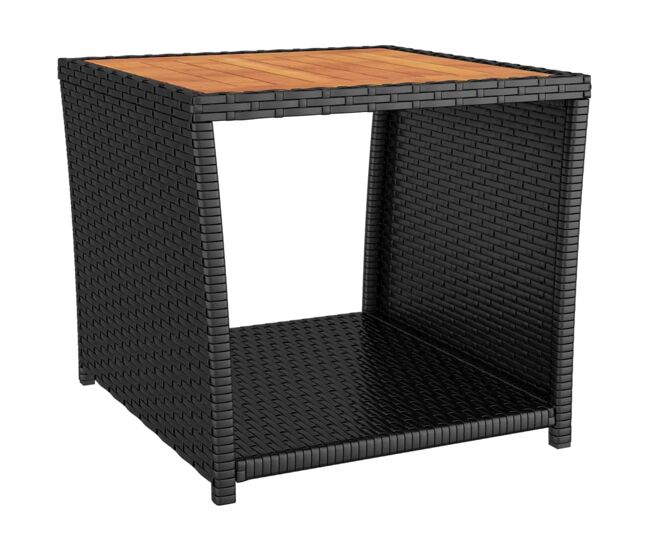 Mesa de café - mesa de centro ratán negro y superficie madera maciza acacia