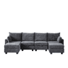 Sofá modular de 6 lugares - Chenille, em forma de U, com arrumação e chaise longue - Cinza