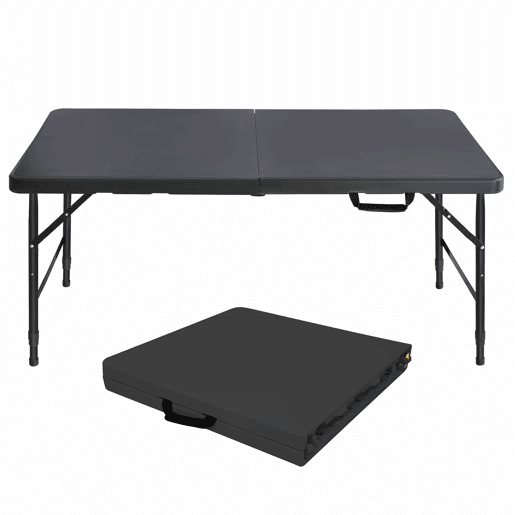 Mesa dobrável portátil de 125 cm - resistente, com altura ajustável, multifuncional, ideal para acampamentos e festas - preta Mesa dobrável portátil de 125 cm - resistente, com altura ajustável, multifuncional, ideal para acampamentos e festas - preta